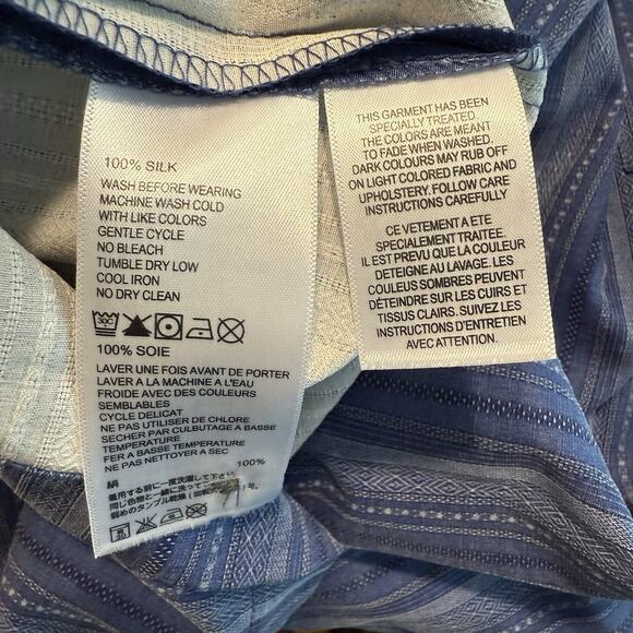 Tommy Bahama 100% Silk Men’s Camp Shirt Sz LG Blue Stripe Casual Party Preppy - Picture 8 of 12